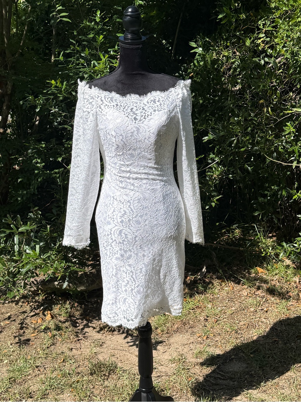 White Lace Off-Shoulder Sheath Dress